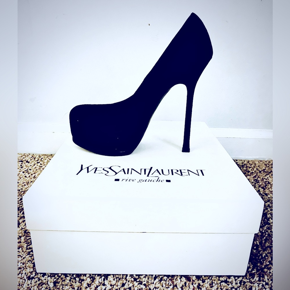 Authentic YSL Black Suede Tribtoo Platform Pumps